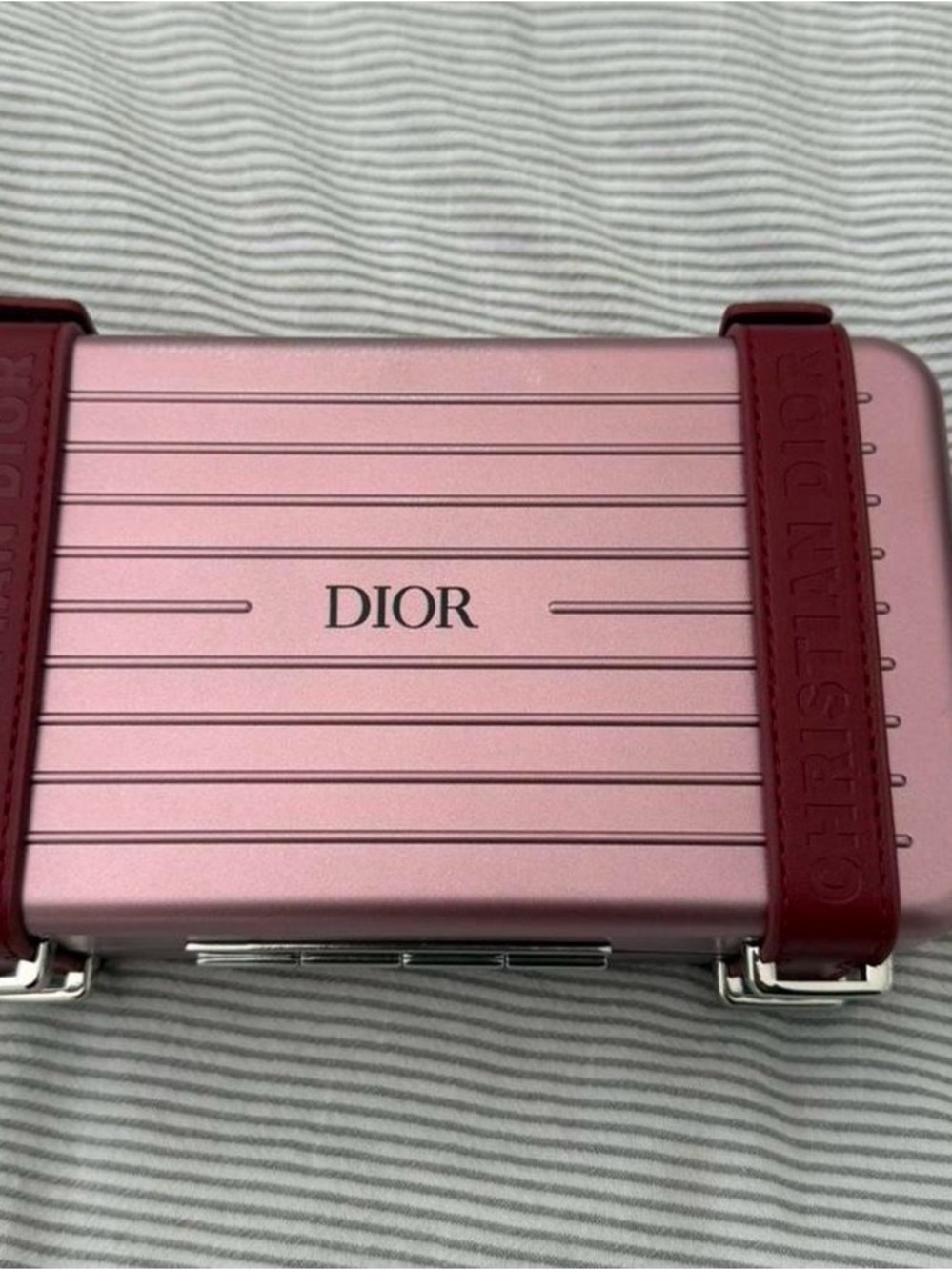 Dior x rimowa Metallic Pink Case purse with Burgundy Straps